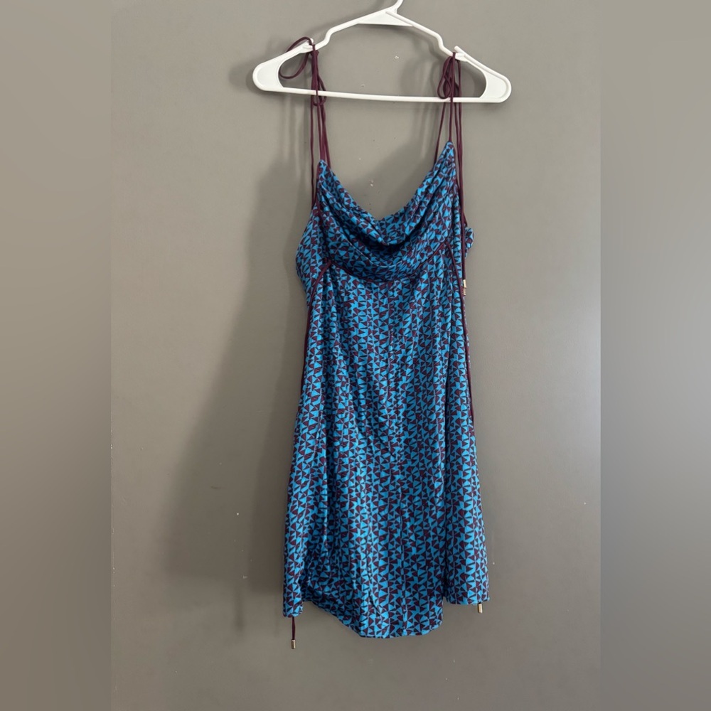 Free People Blue and Burgundy Patterned Dress